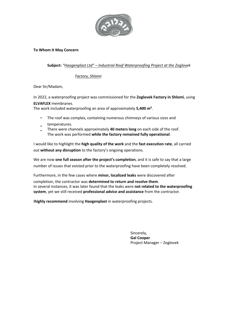 Elvaflex 1.2mm Roofing - Testimonial Zoglovak